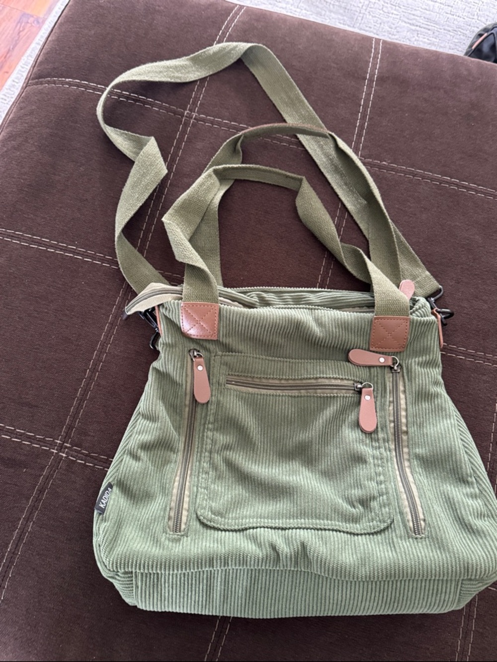 Olive Green Crossbody Tote Bag with Multiple Zippers
